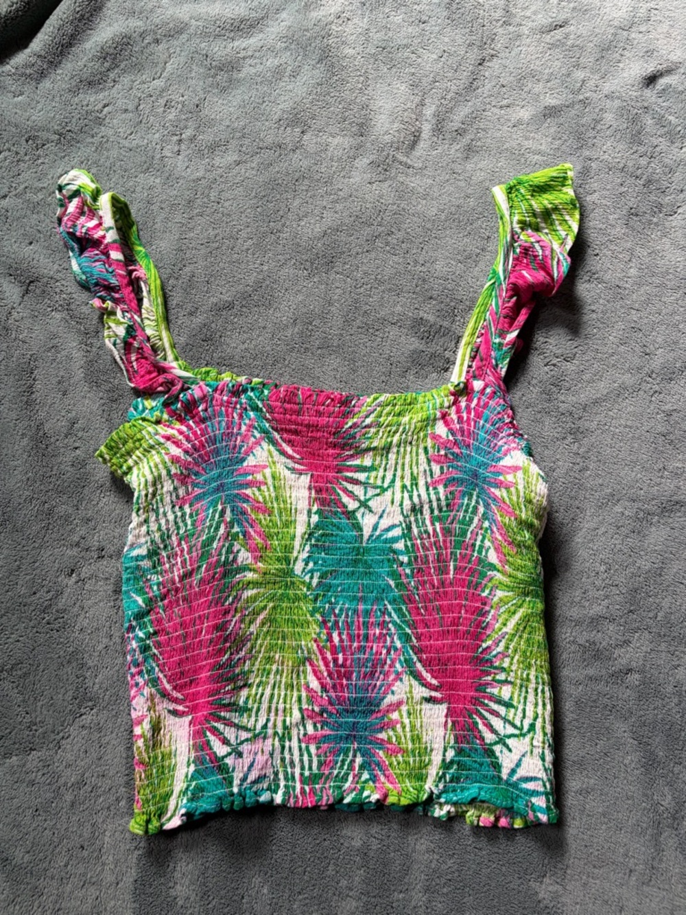 Rose & Olive Pink, Green & Teal Smocked Tropical Crop Top